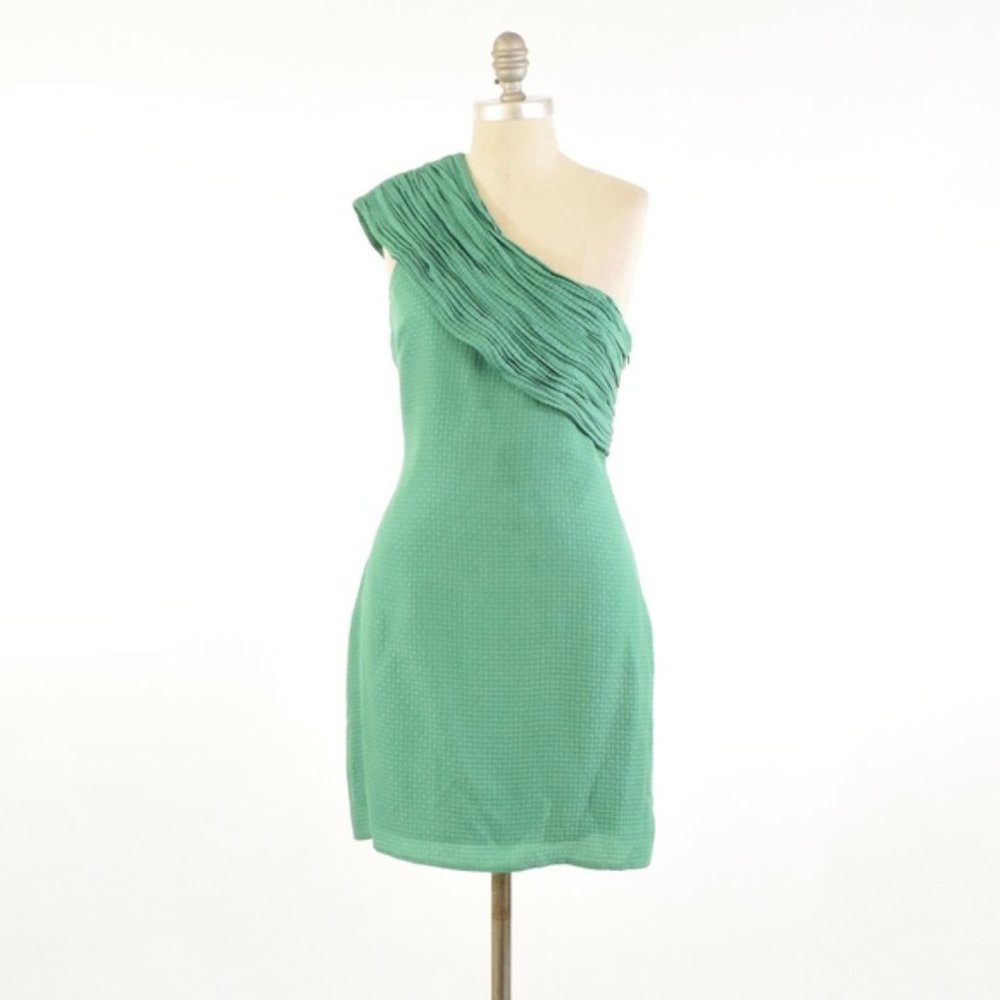 Anthropolog Frock by Tracy Reese silk jade green one shoulder mini dress sz2 EUC - Picture 7 of 8